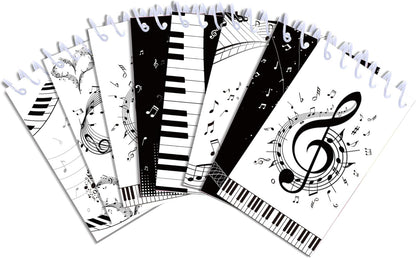 24 Pack Musical Notes Mini Spiral Notebook, Black and White Piano Pocket Notebook for Classroom Students Rewards, 16 Pages Portable Office Meeting Supplies