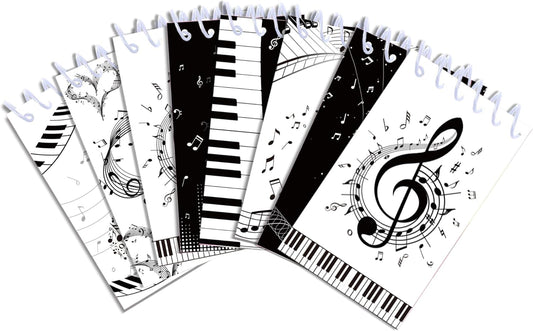 24 Pack Musical Notes Mini Spiral Notebook, Black and White Piano Pocket Notebook for Classroom Students Rewards, 16 Pages Portable Office Meeting Supplies