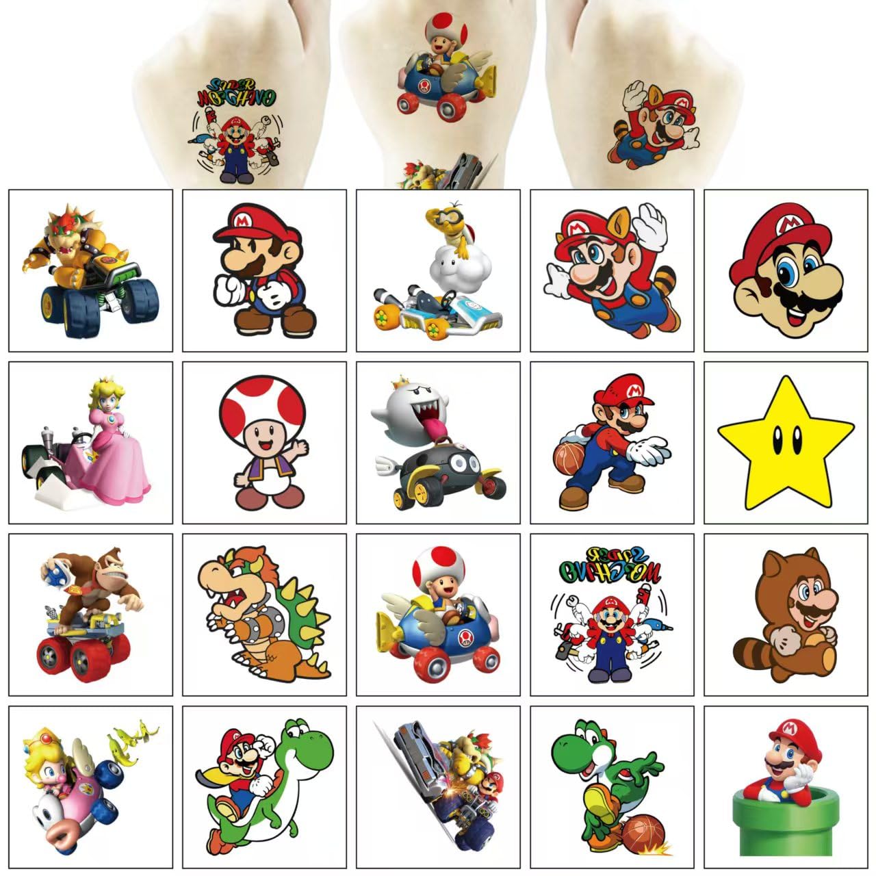 40Sheets Cartoon Mario Temporary Tattoos for Kids Birthday Party Favors Cute Mario Decoration Sticker Gifts for Girl Boys Home Activity Class Prizes Carnival Christmas Rewards