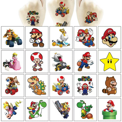 40Sheets Cartoon Mario Temporary Tattoos for Kids Birthday Party Favors Cute Mario Decoration Sticker Gifts for Girl Boys Home Activity Class Prizes Carnival Christmas Rewards