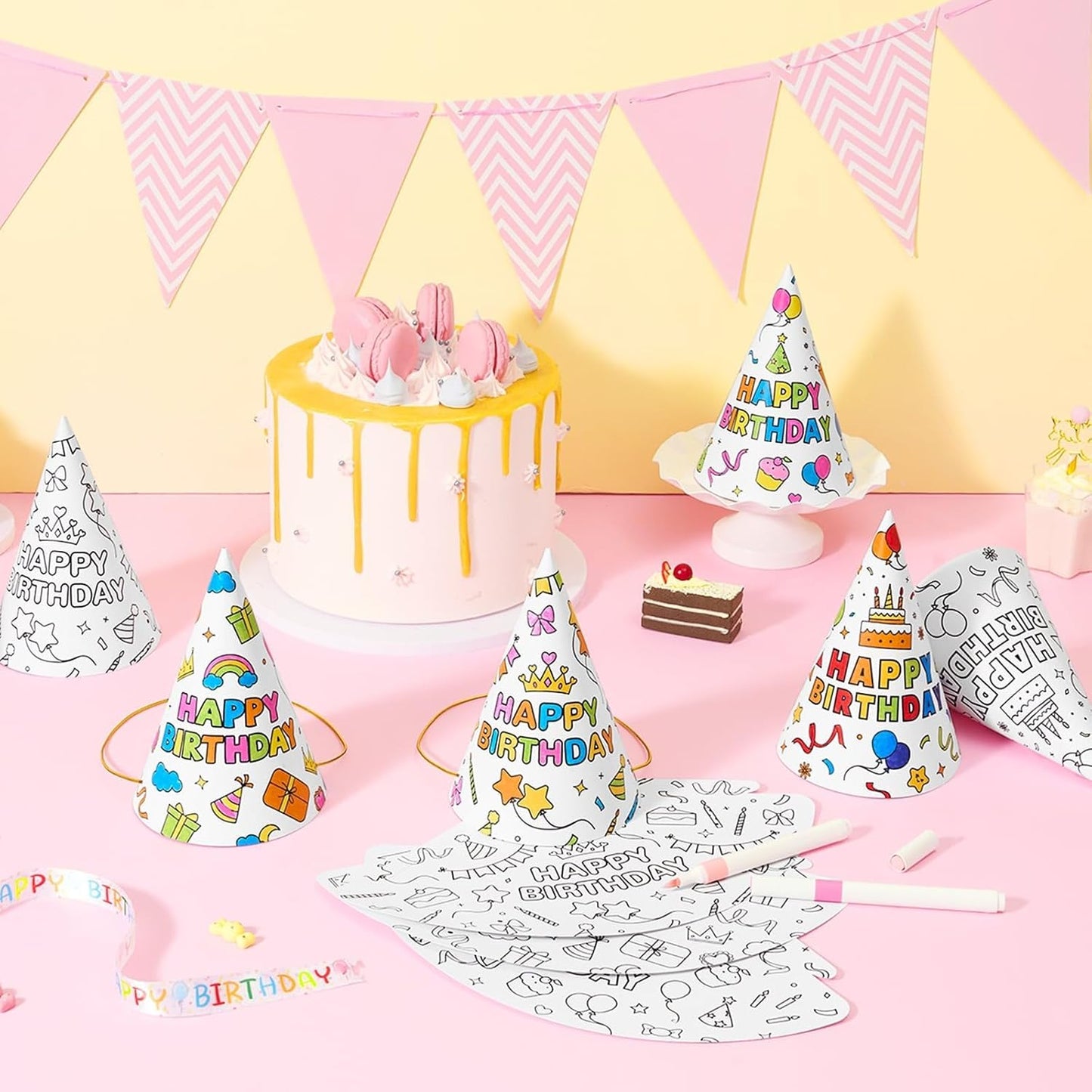 WERNNSAI Birthday Party Hats - 12 Pcs Birthday Party Supplies Cone Hat Headbands Colorful Paper Party Hats for Kids