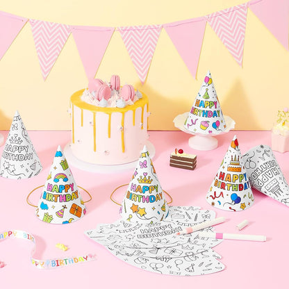 WERNNSAI Birthday Party Hats - 12 Pcs Birthday Party Supplies Cone Hat Headbands Colorful Paper Party Hats for Kids