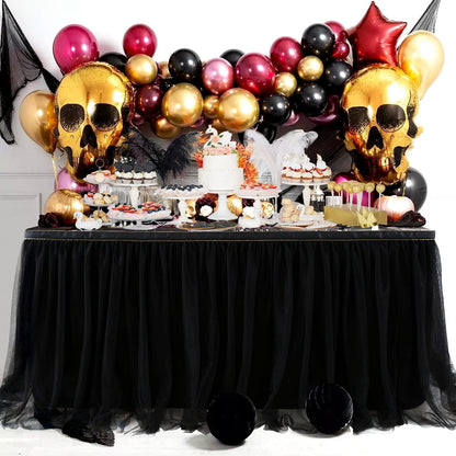 72inch Champagne Gold Tulle Table Skirts for Rectangle Round Tables, Gold Grim Ruffle Tulle Tutu Cloth Table Skirt 6ft for Wedding Birthday Party Cake Dessert Decor(No Top Cover)