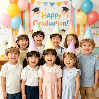 Pre-Assembled Pastel Party Hats for Kids, Birthday Party Hats for Adults
