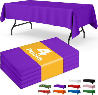 Niuara White Plastic Table Cloth - 4 Pack 54" × 108" Rectangle Disposable Tablecloths for 6FT Tables, Table Cover for Party, Holiday & Gathering Use