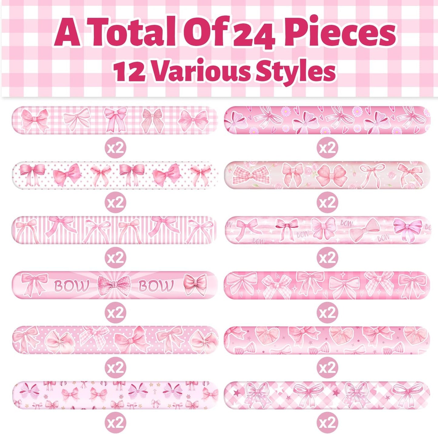 74 PCS Coquette Party Favors - 50 Pink Bow Stickers, 24 Slap Bracelets - Birthday Decorations Supplies for Kids, Girls, Women