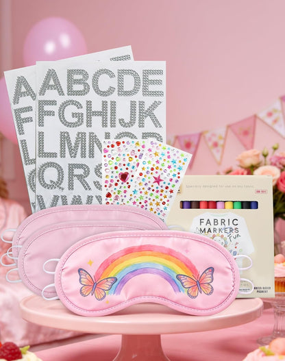 TOUROAM Pajama Theme Party Decoration - Sleep Eye Masks with Marker Pens and Sheets Self-Adhesive Heart Rhinestones Gems