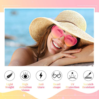 Frienda 8 Pairs Heart Shaped Sunglasses for Women Rimless Heart Glasses Candy Color Sunglasses for Party Favor