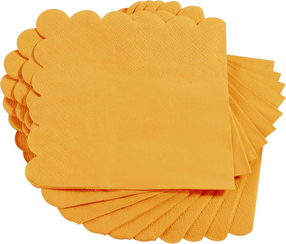 100 Pack Cocktail Napkin 2-Ply Scalloped Edged Dessert Napkins Folded 5 x 5 Inches Disposable Napkins for Dinner Wedding Birthday Party Bridal Anniversary Reception Event (Pink)