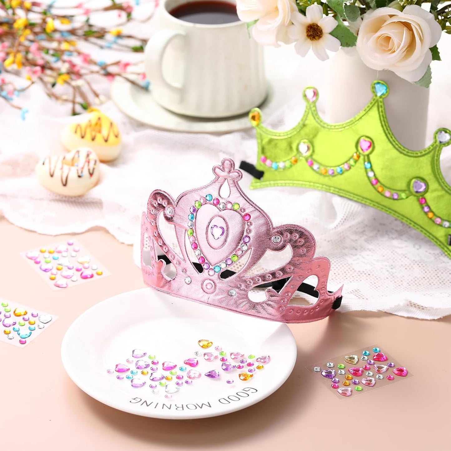 Yaomiao 44 Pcs Birthday Foam Crowns for Kids Princess Tiaras King Hat Bulk Diamond Sticker Kits for Crown Party Supplies