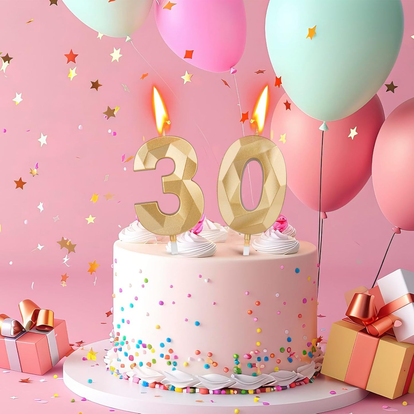 BEAN LIEVE Number Candles 0-9 Set - 10-Pack Diamond-Cut Birthday Candles, Cake Candles - Bulk Cake Decor for 1st-98th Birthdays, Photos, Parties - Kids Women Family Celebrations (Champagne Gold)