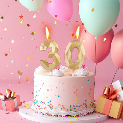 BEAN LIEVE Number Candles 0-9 Set - 10-Pack Diamond-Cut Birthday Candles, Cake Candles - Bulk Cake Decor for 1st-98th Birthdays, Photos, Parties - Kids Women Family Celebrations (Champagne Gold)