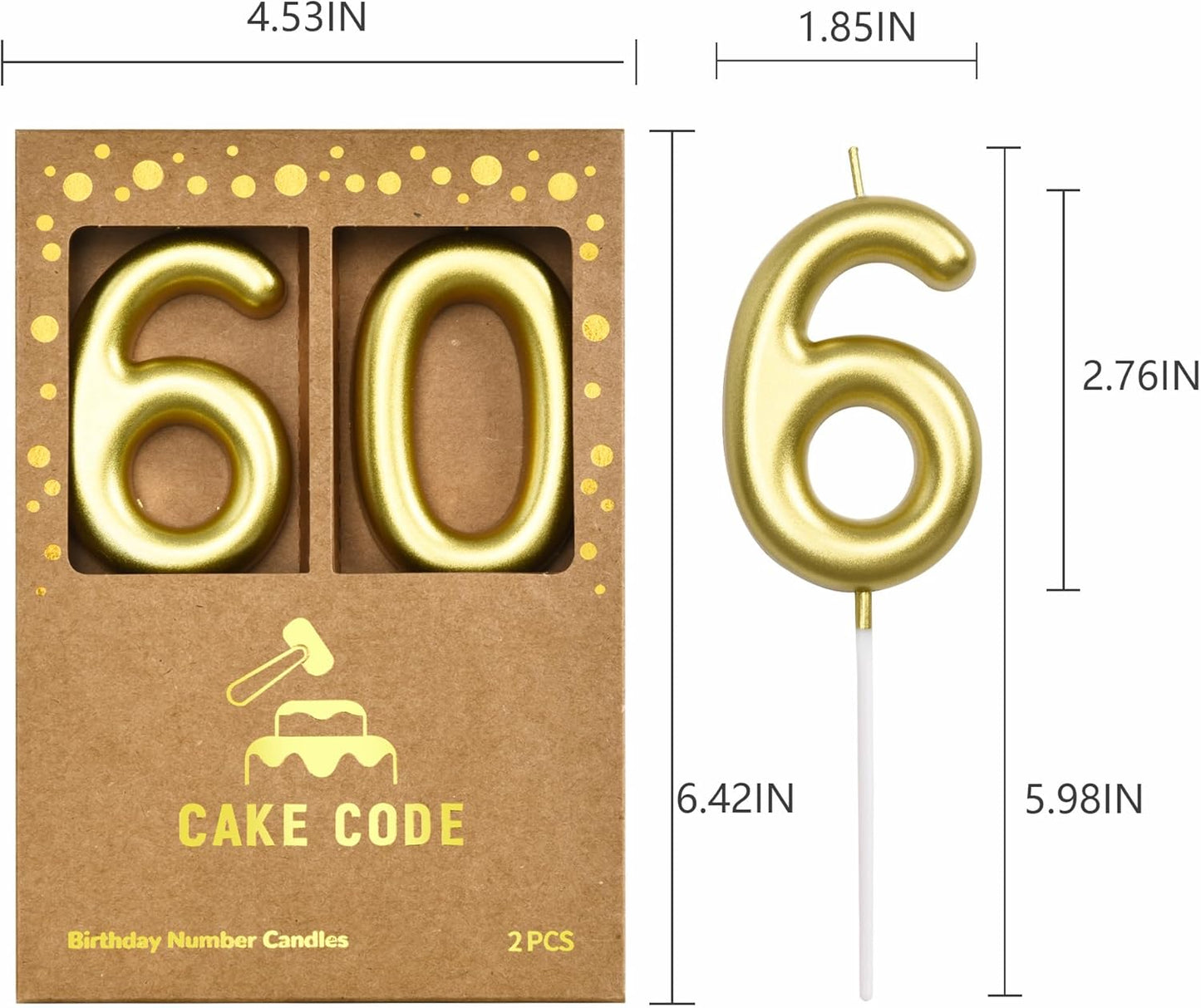 2.76 Inch Classical Gold 5 Number Birthday Candles, Gold Number Candles, Cake Number Candles, Party Celebration
