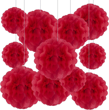 Tissue Paper Pom Poms, Pink Tissue Paper Flowers, Hanging Flower Balls for Weddings Fiesta Parties Birthday Baby Showers Classroom Bridal Shower Decoration (18Piece Set-6/10/12/14Inch)