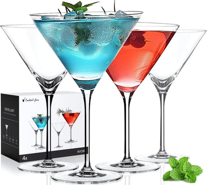 LUNA & MANTHA Martini Glasses, Martini Cocktail Glasses for Margarita, Manhattan, Cosmopolitan, Espresso, Home Bar, Evening Parties, Birthdays, Housewarming Gift,8oz-Stemless Set of 4