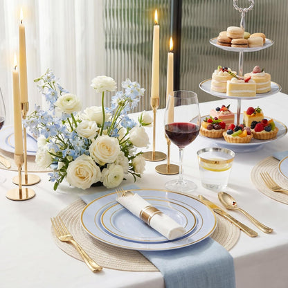 350 Pieces Black and Gold Plastic Plates with Disposable Silverware, Include 50 Dinner Plates 9”, 50 Dessert Plates 6.3”, 50 Black Cups 9 OZ, 50 Pre Rolled Napkins for Wedding Party Graduation