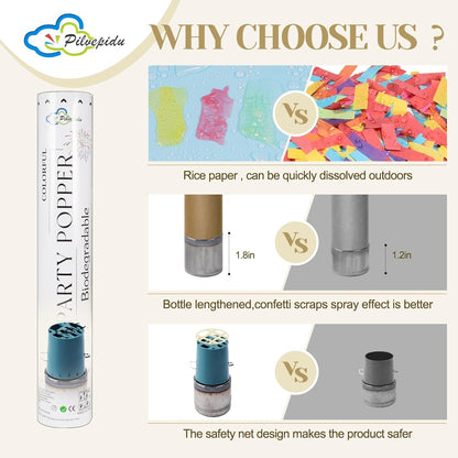 White Mix Gold Rice Confetti Cannon,6Pack Biodegradable Mulitcolor Confetti Poppers Party Shooters,12inch Party Poppers For Lawns Wedding,Birthday,Celebrations,Photo Shoots and New Years.