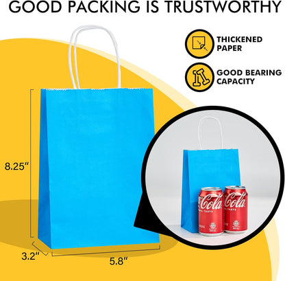 RACETOP 32 Pack Small Paper Gift Bags with Handles, 5.8"×3.2"×8.25" Kraft Paper Party Favor Bags Bulk for Kids Birthday, Baby Shower, Crafts, Wedding, Party Supplies (8 Colors)