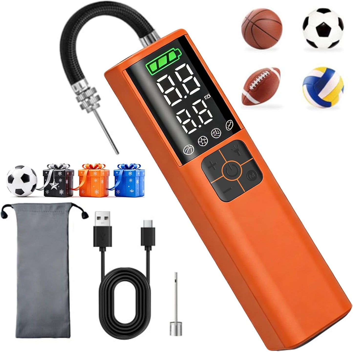 Z10 Electric Ball Pump for Sport Ball,2000mAh 15 PSI Portable Automatic Air Pump Fast Ball Inflator with 2 Needles,Precise Pressure Gauge for Basketball Football Volleyball Soccer
