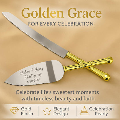 GIFTS INFINITY Personalized Wedding Cake Knife and Server Set with Engraving – Cake Cutting Utensil Set, Keepsake Gift for Wedding, Anniversary, Reception, Birthday & Other Occasions (CH-101WB)