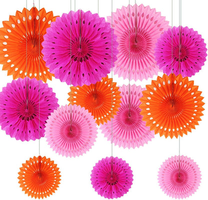 12PCS Colourful Paper Fans Party Decorations,Rainbow Hanging Ceiling Honeycomb Round Tissue Paper Fans for Mexican Engagement Fiesta Cinco De Mayo Party Decorations