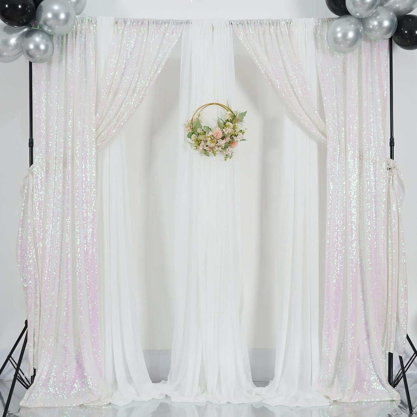 Poise3EHome Black Sequin Backdrop Curtains, 2 Panels 2FTx8FT Glitter Photo Booth Backdrop for Halloween Birthday Bachelorette Wednesday Twilight Party Decorations