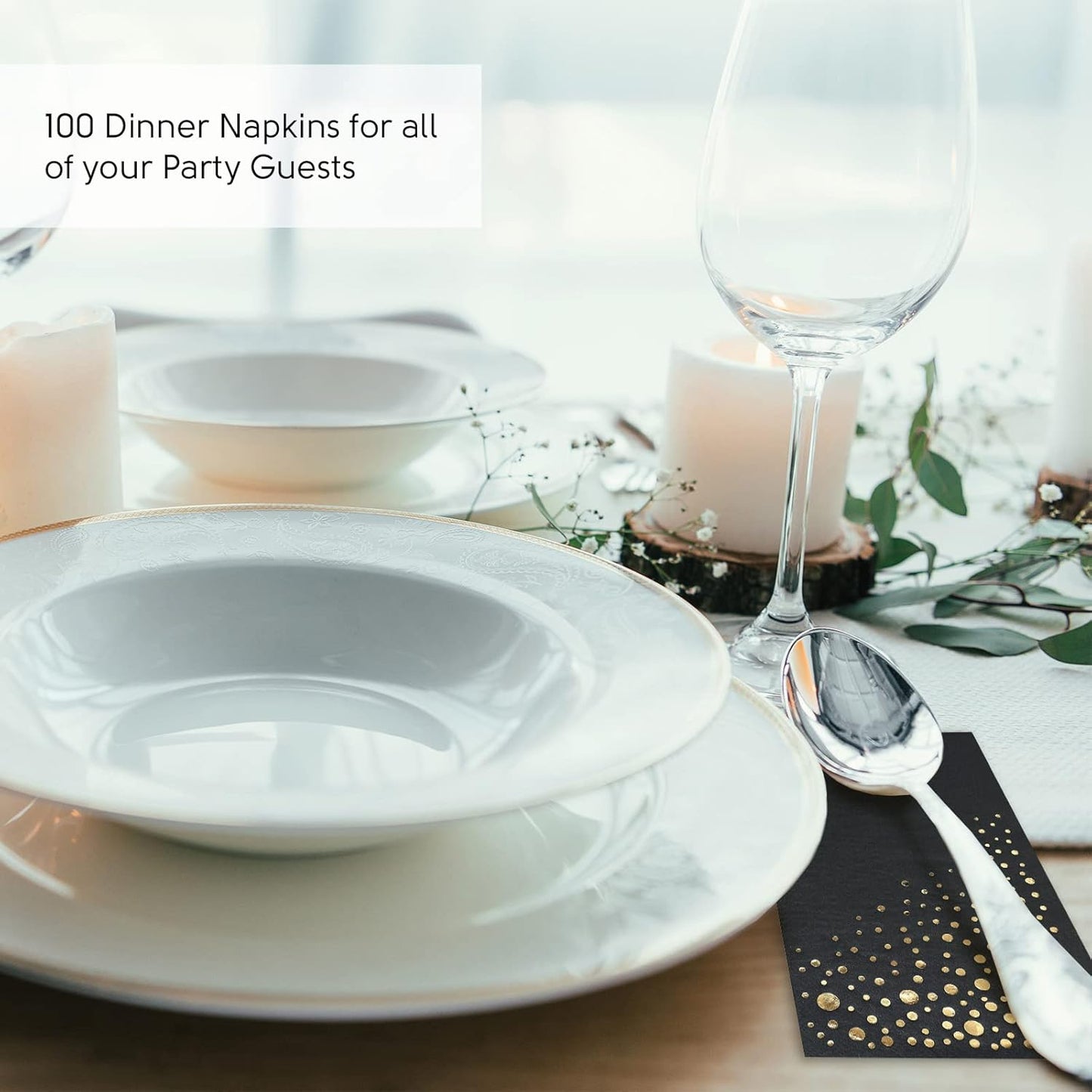 Stylish Gold Dinner Napkins, 100 White and Gold Napkins, Disposable Party Napkins, 7.5x4.25 Inch Wedding Napkins for Reception, 3-Ply Dinner Napkins, Disposable Napkins for Party, Gold Paper Napkins
