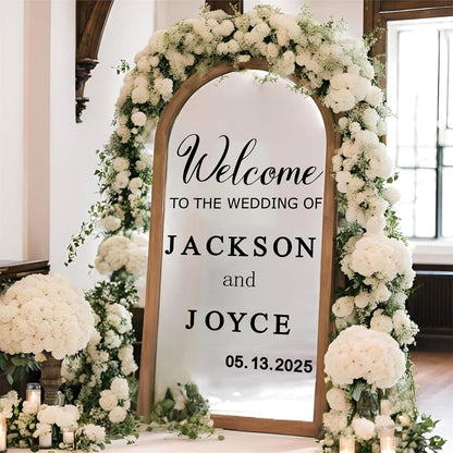 Custom Name Welcome to Our Wedding Signs Personalized Wedding Mirror Decals Selfie Mirror Decal for Wedding Entry Reception Display Golden Date Marriage DIY Vinyl Lettering Welcome Party Decoration
