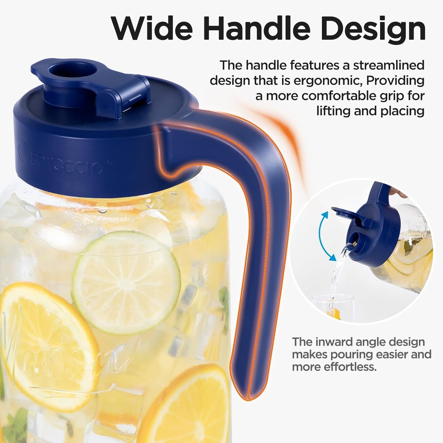 Mason Jar Pitcher - Airtight & Leakproof Glass Pitcher with Lid, Perfect for Breastmilk, Cold Brew, and Sun Tea, 2 Quart (64 oz) 1/2 Gallon Mason Jar with Pour Spout Lid