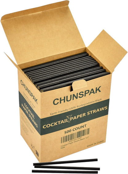 Black Paper Straws, Solid black/250 Bulk, Biodegradable Paper Drinking Straws for Cocktail, Drinks, Bars and Restaurant, 7.75"x0.24"