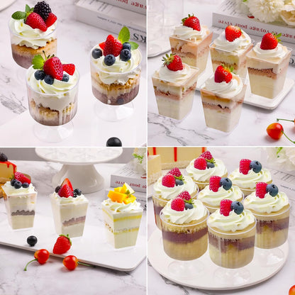 200 Pcs Dessert Cups with Spoons - 5 OZ Mini Clear Plastic Dessert Parfait Cups - Square Shooter Cup Round Goblet for Party Appetizer Fruit Pudding Ice Cream Cake