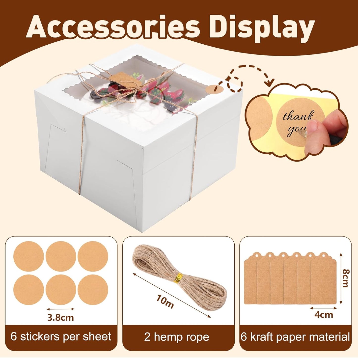 NEOACT 30 Pcs Cake Boxes, 12x12x8 Inch White Bakery Boxes with Window Cake Containers 12 Inch large Cake box for Birthday Party, Wedding,Tall Dessert Cardboard Boxes