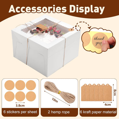 NEOACT 30 Pcs Cake Boxes, 12x12x8 Inch White Bakery Boxes with Window Cake Containers 12 Inch large Cake box for Birthday Party, Wedding,Tall Dessert Cardboard Boxes