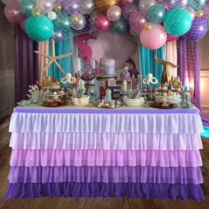 Pastel Rainbow Table Skirt Ruffle Party Tablecloth for Rectangle Table 6ft Birthday Party Baby Shower