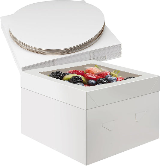 Unokit Packpal 20-Pack Cake Boxes 12 Inch - Cake Containers with Cake Boards, Disposable Cake Carrier with Window, Easy Assemble Cake Packaging Boxes for Birthday, Wedding Party & Bakery