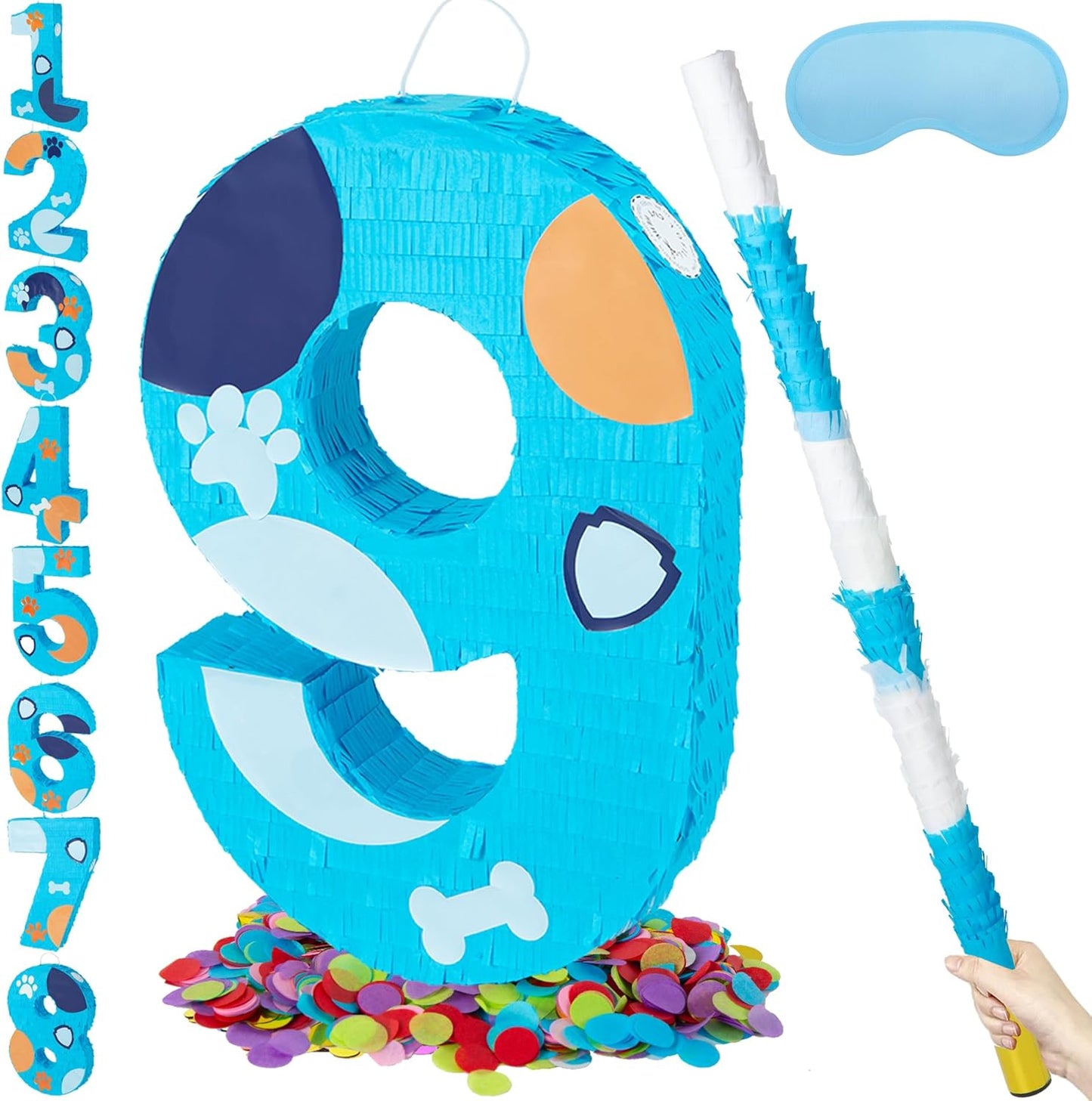 PCFING 20 Inch Dog Paw Number 1 Piñata with 30 Inch Piñata Stick Blindfold Confetti for Boy Girl Adults Birthday Party Decorations, Anniversary Celebration, Fiesta