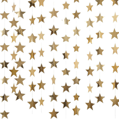 Spakon 65 Feet Glitter Star Paper Garland Banner Hanging Decoration Star Streamers Double Side 2026 Graduation Decorations for Wedding Birthday Festival New Year Party Decoration (Gold)