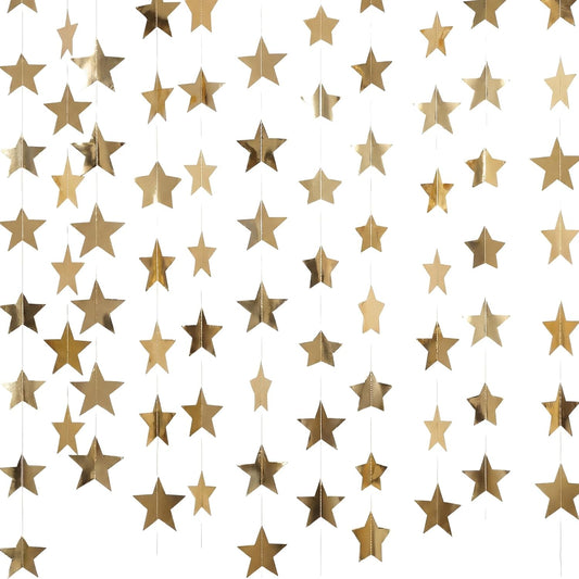 Spakon 65 Feet Glitter Star Paper Garland Banner Hanging Decoration Star Streamers Double Side 2026 Graduation Decorations for Wedding Birthday Festival New Year Party Decoration (Gold)