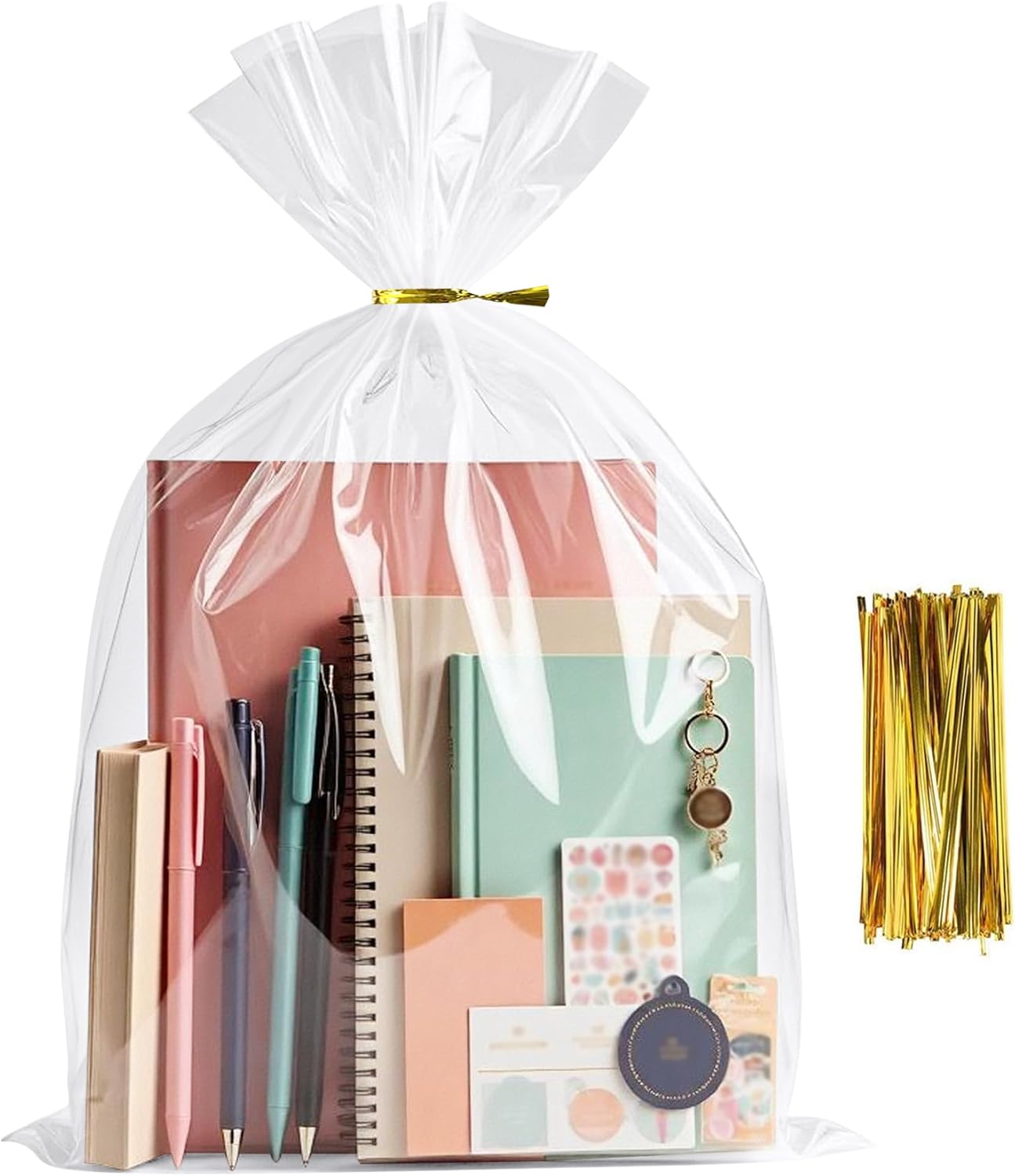 Cello Cellophane Treat Bags,5x7 Inches Clear Cellophane Bags 200 Pcs OPP Plastic Treat Bags with 200 Twist Ties for Gift Wrapping,Packaging Candies,Dessert,Bakery, Cookies, Chocolate,Party Favor