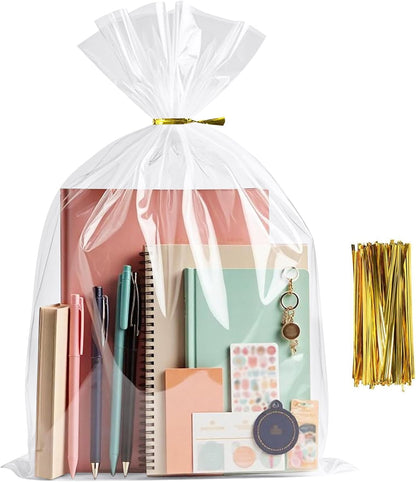 Cello Cellophane Treat Bags,5x7 Inches Clear Cellophane Bags 200 Pcs OPP Plastic Treat Bags with 200 Twist Ties for Gift Wrapping,Packaging Candies,Dessert,Bakery, Cookies, Chocolate,Party Favor