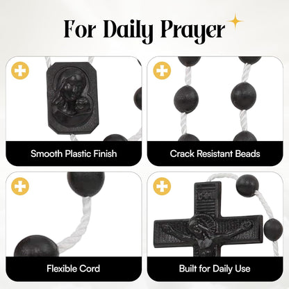 RosaryMart Catholic Rosary Beads for Prayer – Glow in the dark Plastic Rosary Necklace with Crucifix, Durable Nylon Cord, Made in Italy, Devotional Prayer Beads for Women and Men – Pack of 25