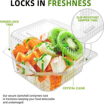 Axe Sickle 50 Count Clear Plastic Hinged Take Out Containers Clamshell Takeout Tray Food Clamshell Containers Outside Diameter for Dessert, Snacksetc, Cakes Slice, Cookies, Salads