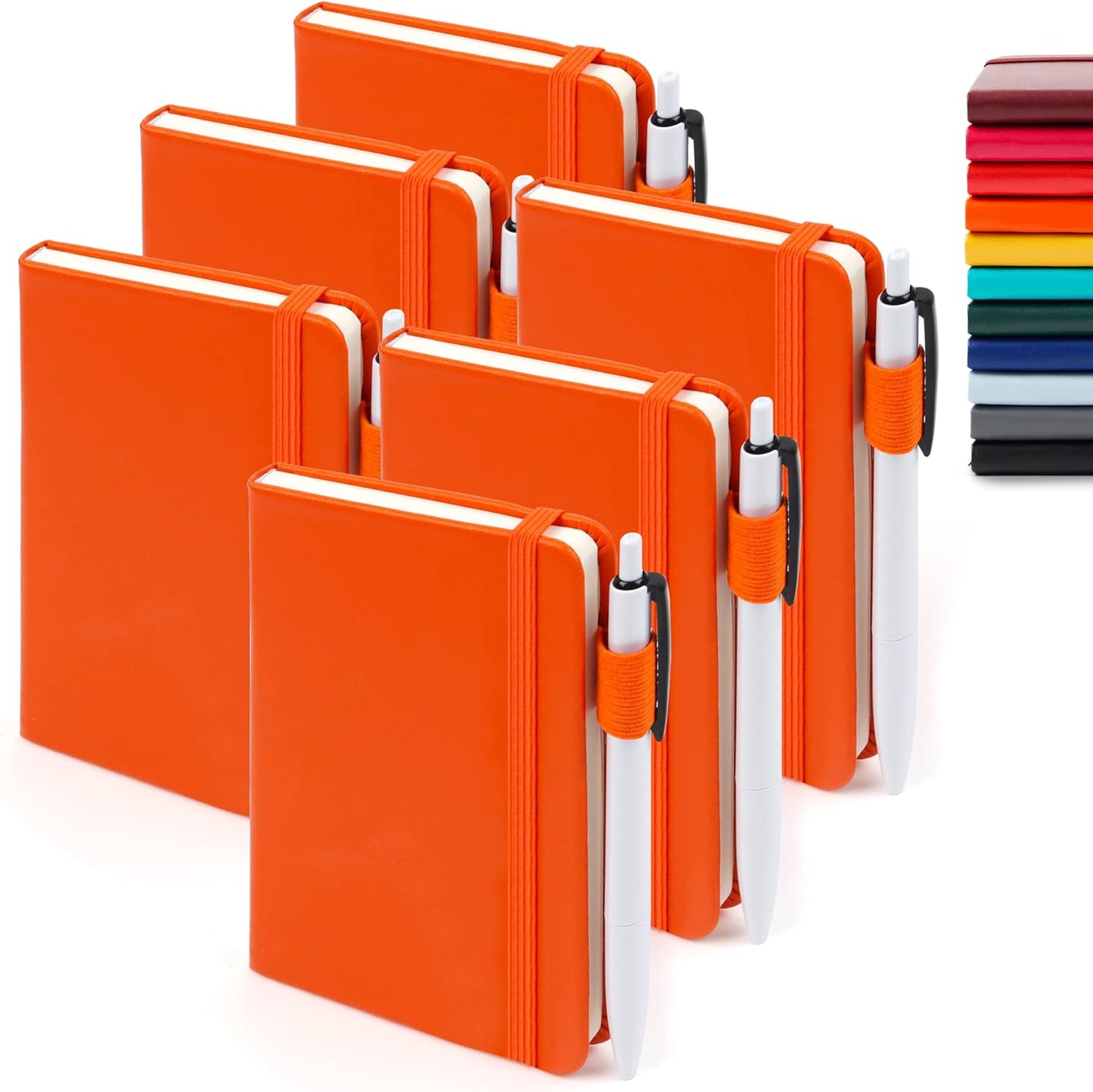 feela 6 Pack Pocket Small Notebooks Bulk, Mini Cute Memo Notepads Hardcover College Ruled Lined Journals with Pen Holder for Women Girls Office School, with 6 Black Pens, 3.5”x 5.5”, A6, Rose Pink