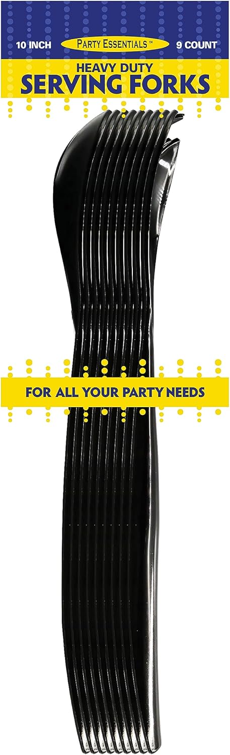 Party Essentials Disposable Heavy Duty Plastic Serving Utensils for Buffets Events Parties, 4-Sets of Spoons/Forks/Tongs, Black