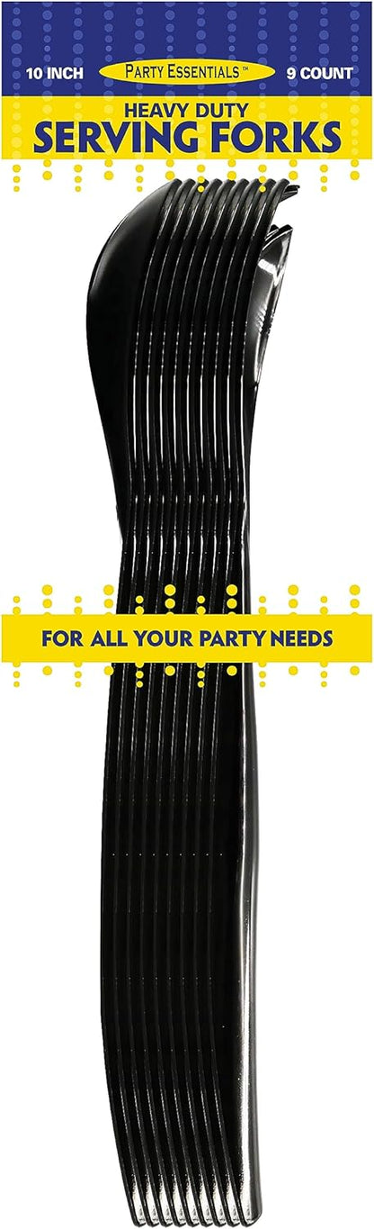 Party Essentials Disposable Heavy Duty Plastic Serving Utensils for Buffets Events Parties, 4-Sets of Spoons/Forks/Tongs, Black