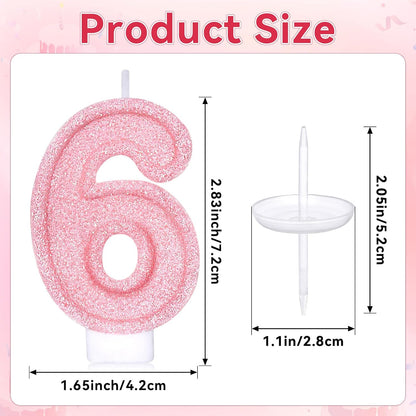 Cute Number 3 Birthday Candle, Glitter Pink Number Candles, Birthday Cake Topper Decoration, Party Supplies Anniversary Celebrations