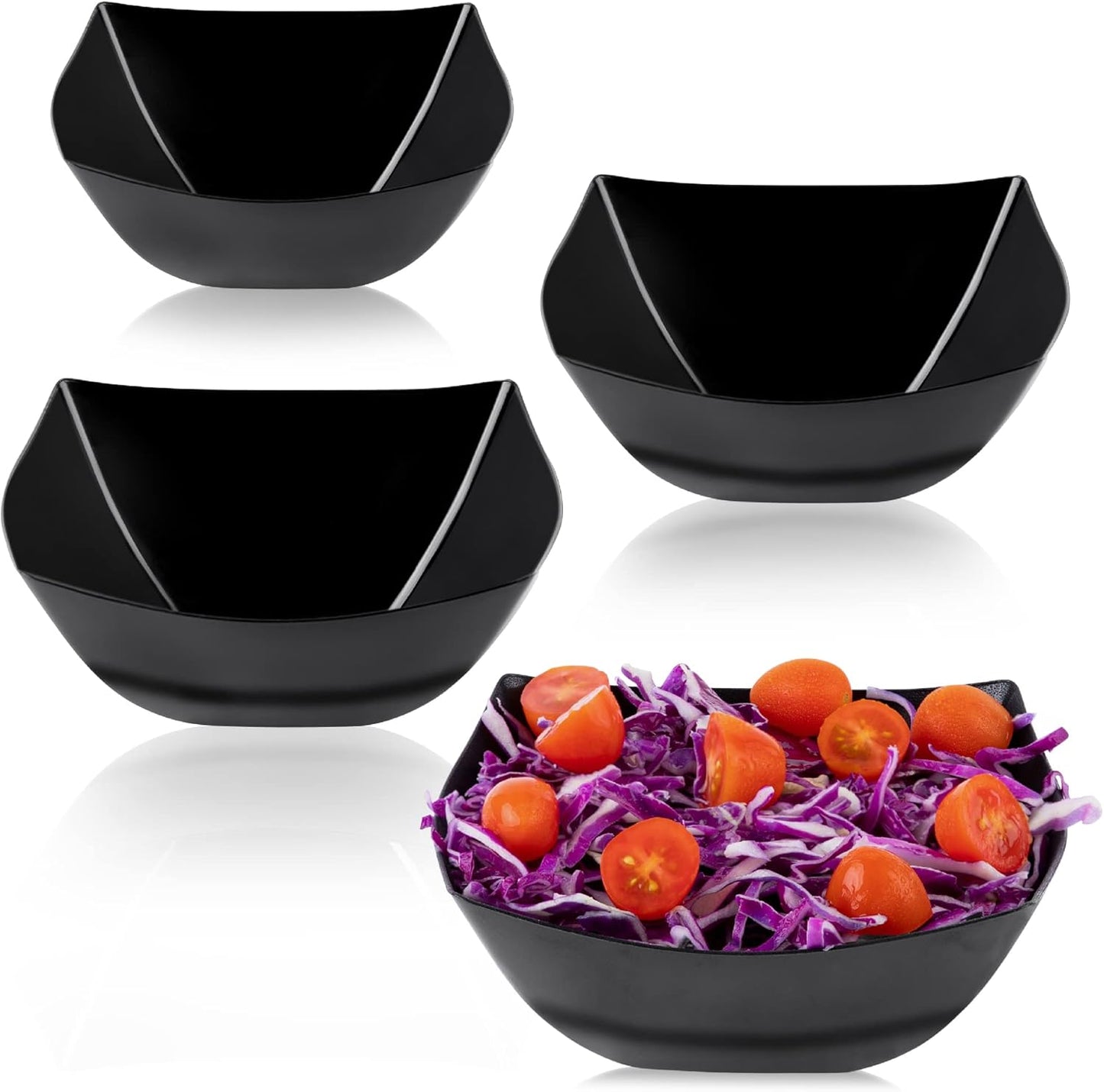 PLASTICPRO Disposable 64 ounce Square Serving Bowls, Party Snack or Salad Bowl, Large Plastic Elegant White Pack of 4