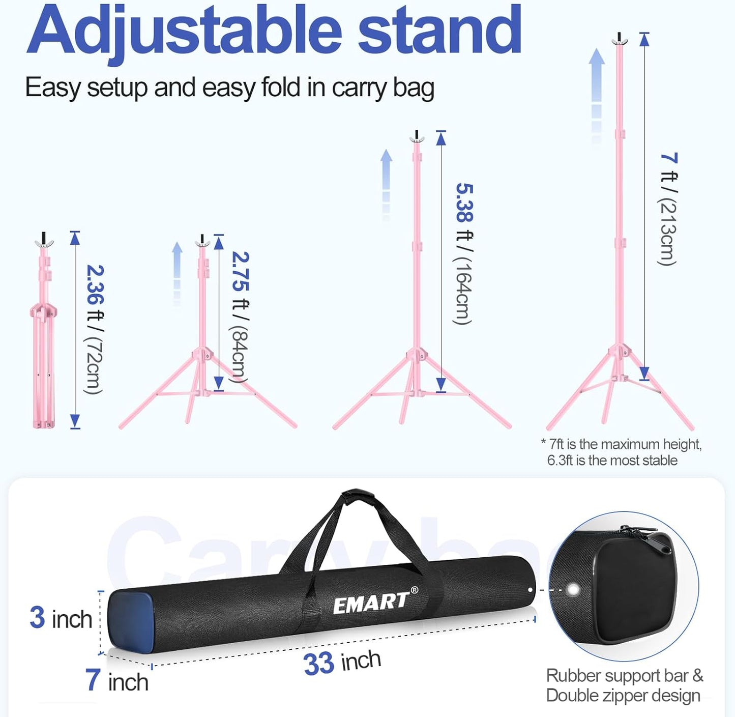 EMART Backdrop Stand 10x7ft(WxH) Photo Studio Adjustable Background Stand Support kit with 2 Crossbars, 8 Clamps, 2 Sandbags and Carry Bag for Parties, Events Decoration, Wedding, Photography -White