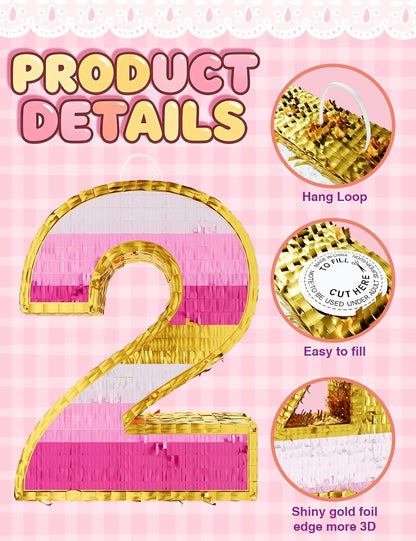 Number 5 Piñata with Stick, Blindfold & Confetti-Pink Piñata for Birthday Parties, Complete Party Game Set for Kids Girls-Gradient Pink Birthday Decor with Fillable Design(Small, 16.5 x 11.5 x 3 In)