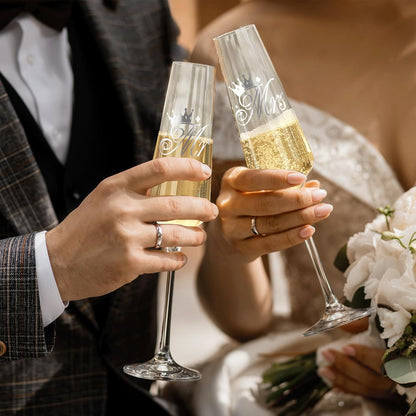 Wedding Cake Knife and Server Set, Bride Groom Mr and Mrs Champagne Flutes Glasses, Cake Cutting Set for Wedding with Forks, Bridal Shower Gifts Wedding Anniversary Engagement Gifts